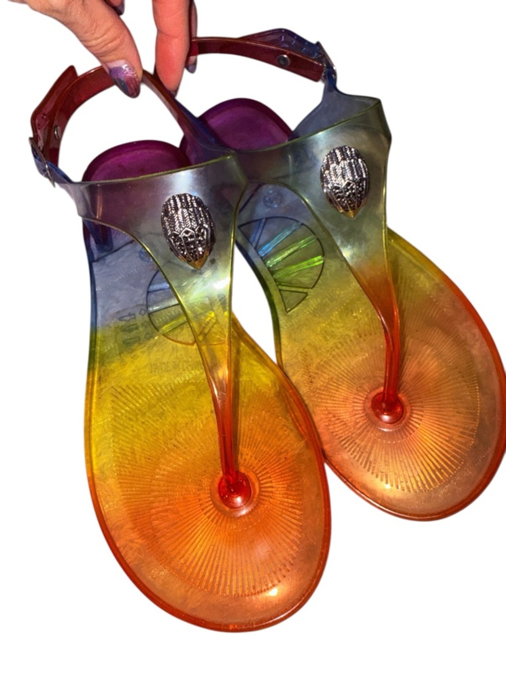 Kurt Geiger Rainbow Jelly Sandals Crystal Eagle Thong Flats 7.5 - Picture 3 of 10